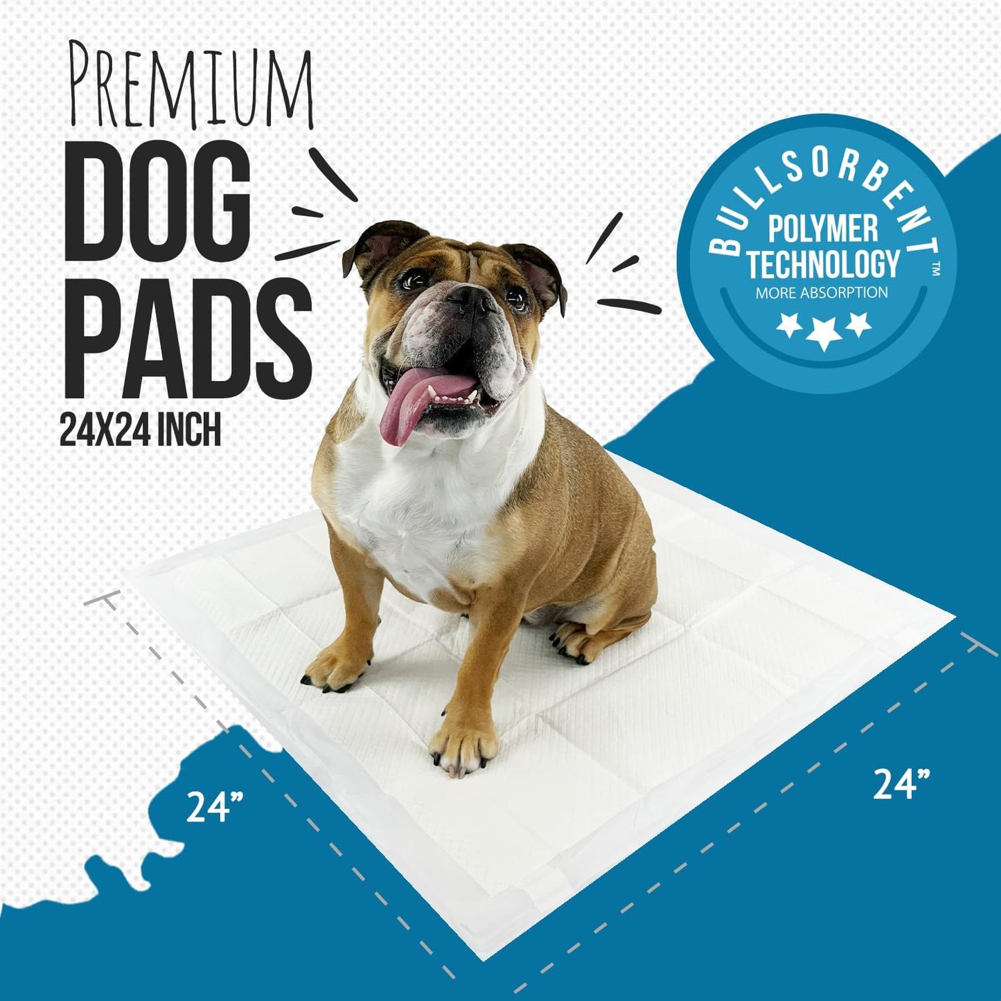 Bulldogology 50-Count Dog Puppy Pads (24x24) Large Pee Pads for Dogs - 6 Layer Pet Training Pads, Super Absorbent Puppy Pads with Adhesive Tabs for Small to Large Dogs