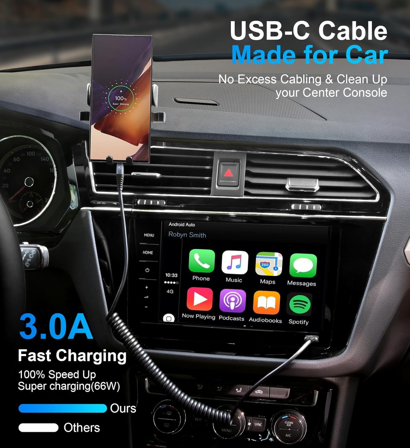 USB C Cable 6ft, 2Pack USB A to USB C 3A Fast Charging, Coiled Type C Charger Cord for Car USB-C Cable Compatible with iPhone 17/16/15/Plus/Pro/Pro Max/Samsung Galaxy A10e A20 A50 S20 Plus S10E