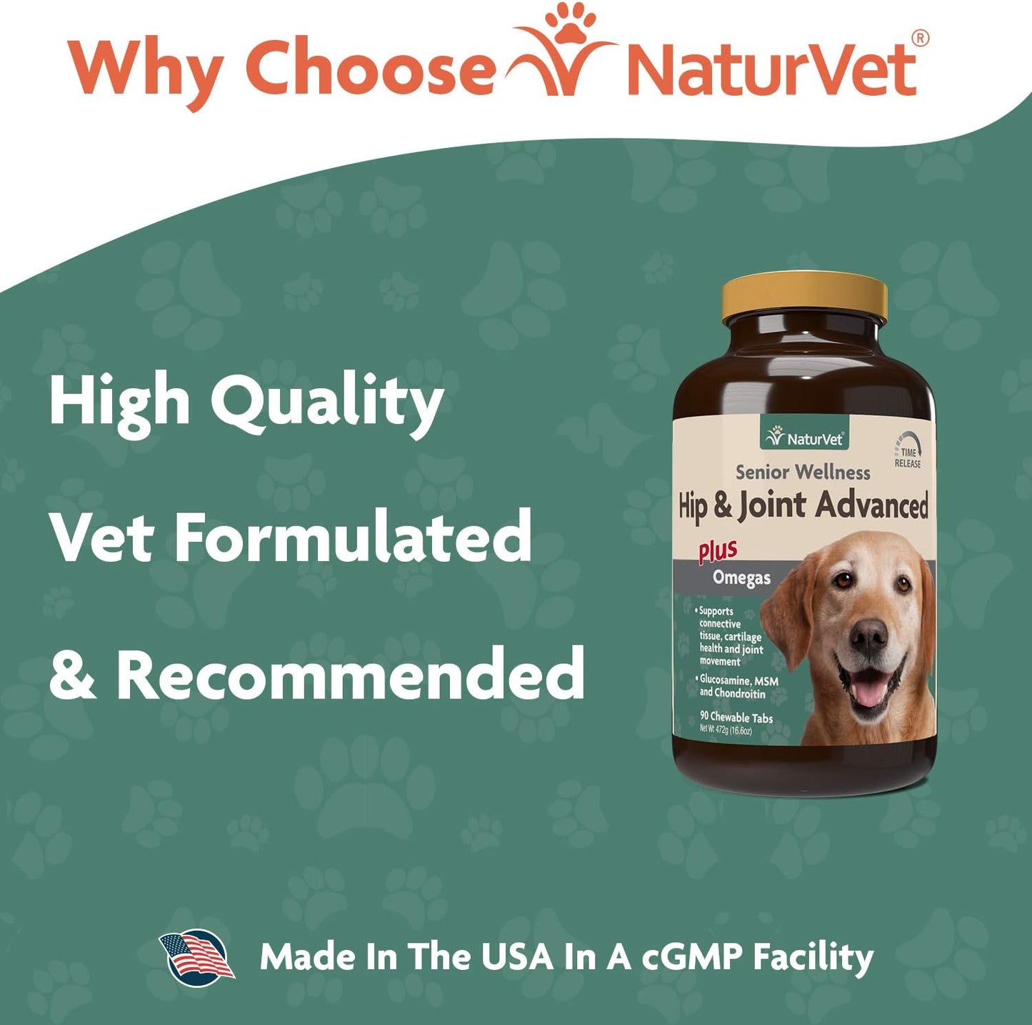 NaturVet – Senior Wellness Hip & Joint Advanced Plus Omegas | Help Support Your Pet’s Healthy Hip & Joint Function | Supports Joints, Cartilage & Connective Tissues | 90 Time Release Tablets