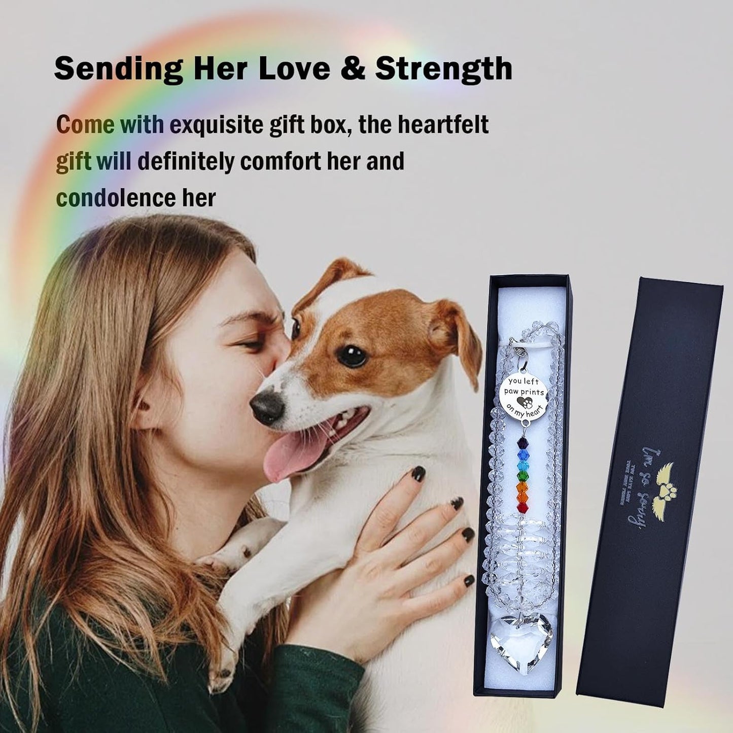 Pet Memorial Suncatcher Gifts for Loss Of Dog Cat Loss Sympathy Bereavement Grief Crystal Sun catcher for Remembrance Condolences, Pet Loss Memorial Ornament Rainbow Maker