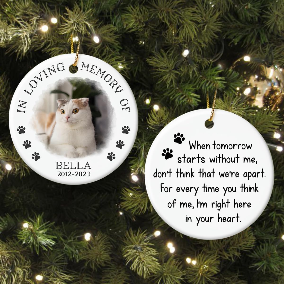 Personalized Pet Memorial Gifts for Loss of Dog or Cat, Pet Bereavement Ornaments, Christmas Decoration, Paw Print Ornament, Sympathy Gift, Dog Lover Gifts