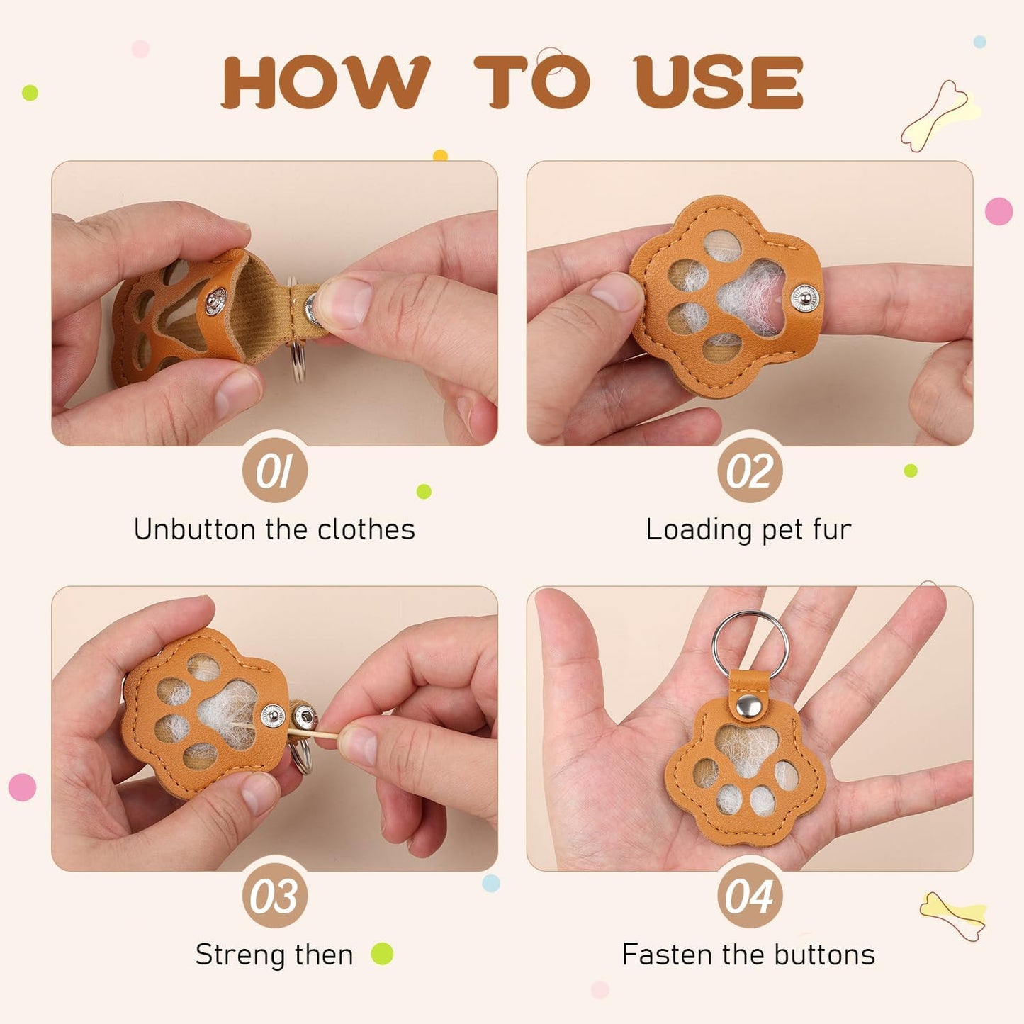 Dog Fur Storage Keychain,Cat Paw Shaped Keychains,Cute Leather Paw Keychain Pet Hair Keepsake Keyring, Pet Memorial Gifts for Bag Purse Paws Charm Key Holder（5pcs）