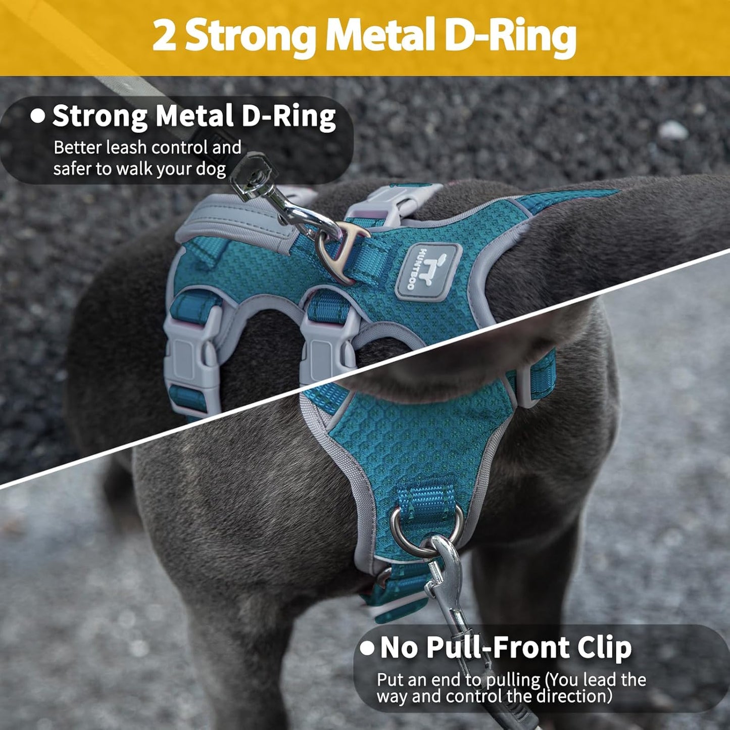 Huntboo Escape Proof Dog Harness, Escape Artist Harness, Fully Reflective Harness with Padded Handle, Breathable,Durable, Adjustable Vest for Medium Dogs Walking, Training, and Running Gear (Teal,XS)