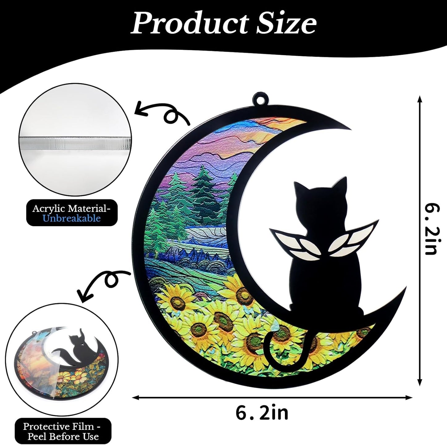 Pet Memorial Suncatcher, Loss of Cat & Dog Sympathy Gifts, Hanging Stained Acrylic Light Catcher, Cat & Dog Memorial Ornament for Pet Lovers, Angel Pattern