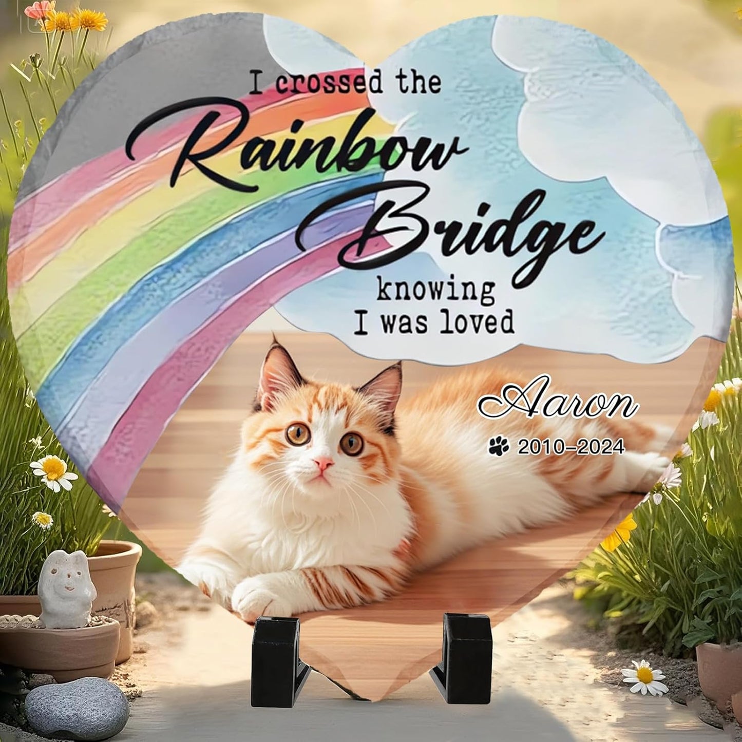 Personalized Pet Memorial Stone - Heart-Shaped Custom Cat Grave Marker with Engraved Name & Photo - Pest Grave Stone for Remembrance Dog/Cat Passing Away Sympathy Gifts (Style A)