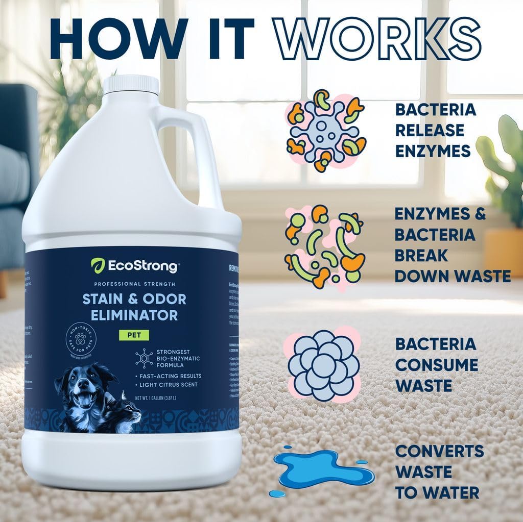 Eco Strong Pet Stain and Odor Remover - Cat Urine Enzyme Cleaner Destroyer, Urine Destroyer for Dogs, Pet Urine Enzyme Cleaner - 128 Oz