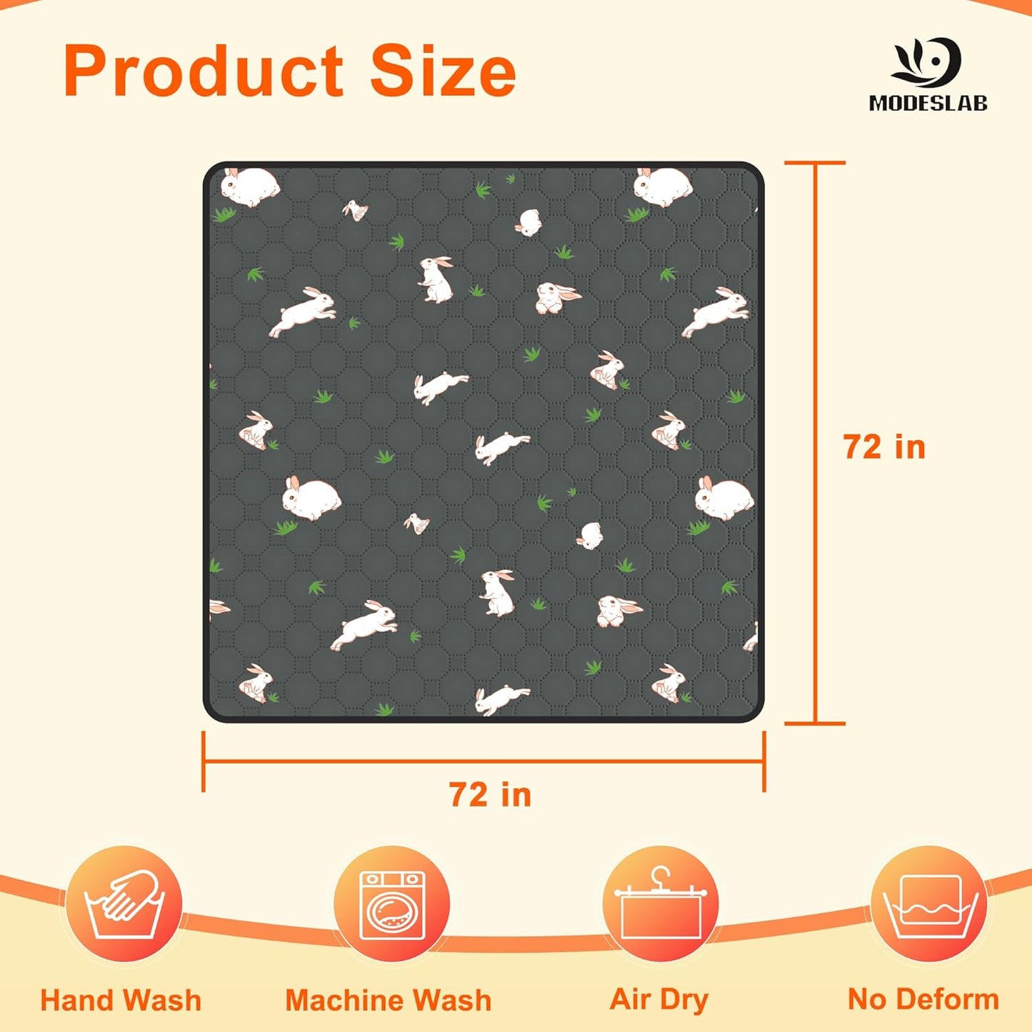 Guinea Pig Cage Liner, 72in x 72in Fast Absorption Washable Bedding Pee Pads for Dogs Puppy Rabbit Small Animal Cage Mat, Leakproof & Non-Slip
