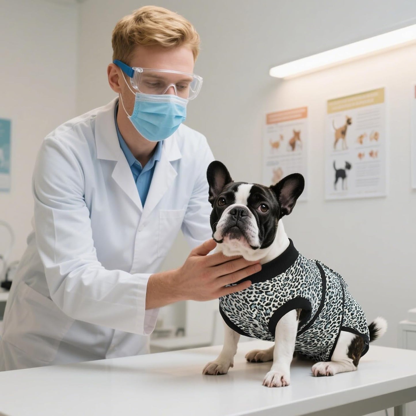 Kuoser Dog Surgery Suit, Comfy Dog Recovery Suit Female Doggie Onesie for Surgery, Post Op Protective Onesie, Soft E-Collar Alternative for Cats & Puppies, BlueLeopard XS