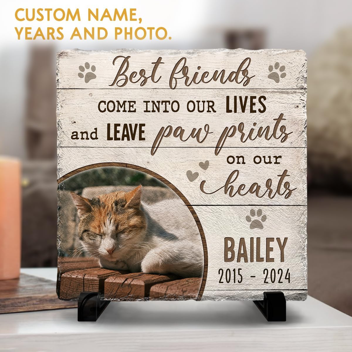 Custom Memorial Stones for Cats - Personalized Cat Loss Gifts: Square Tombstones for Graves - Pet Remembrance Gift