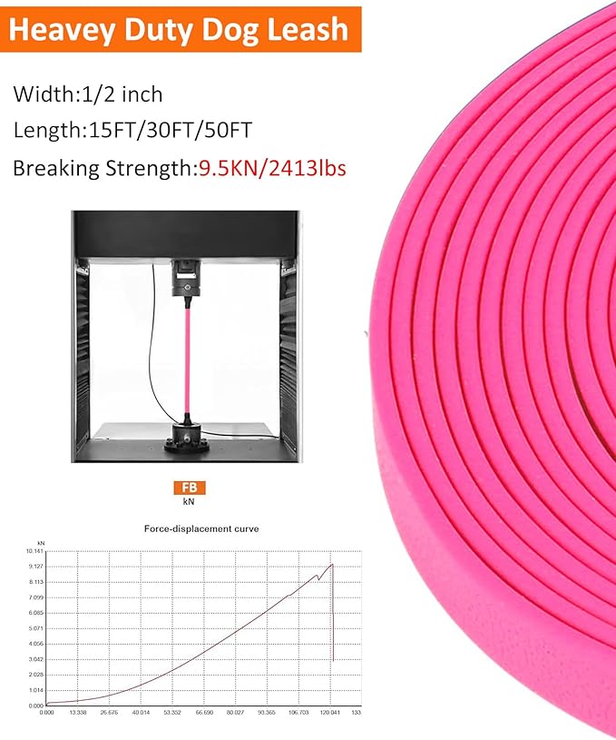 Waterproof Long Leash for Dogs Training 16FT/30FT/50FT, Long Dog Leash Heavy Duty Lead for Large Medium Small Dogs Outside Walking, Playing, Camping, or Yard(Pink 50FT)