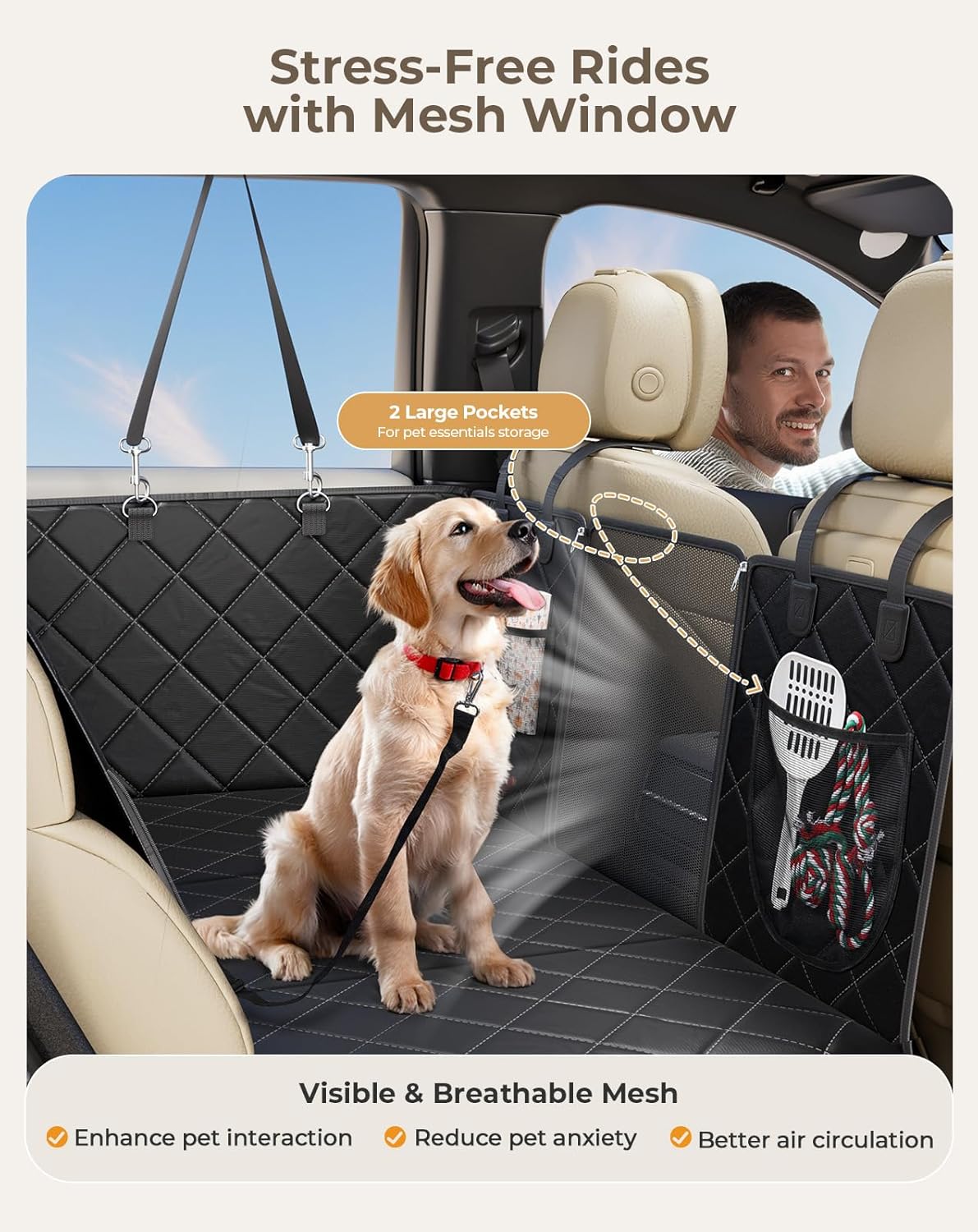 Dog Car Seat Cover for Back Seat Hard Bottom, 600D Waterproof Back Seat Extender, Durable Anti-scratch Nonslip Pet Dog Hammock for Car SUV Truck Travel