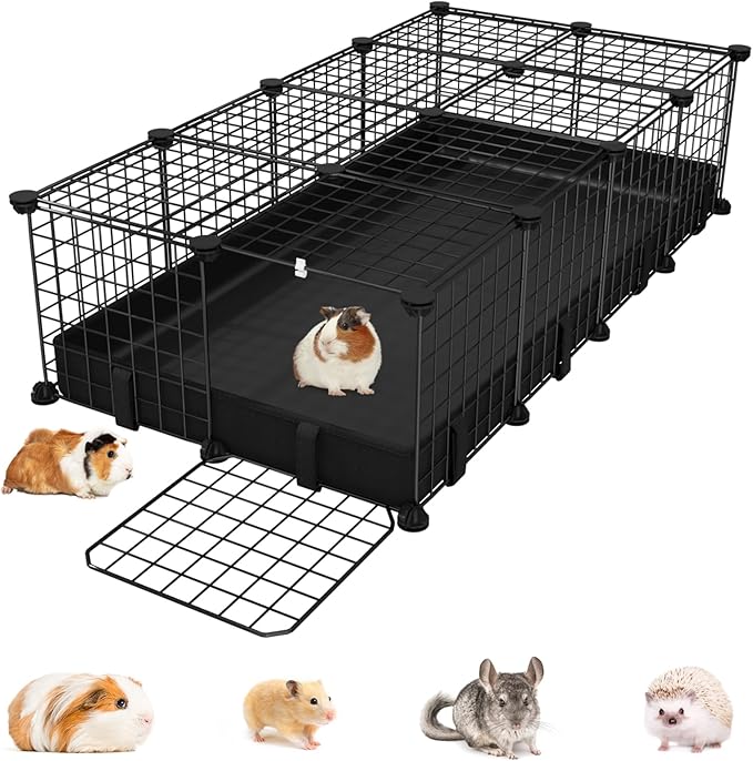 Small Animal Playpen with Waterproof Mat,Guinea Pig Cages,48"*24.6"*12.2"C&C Cage for Hamster,Rabbit,Hedgehog,Chinchilla,Ferret,Indoor Outdoor Portable Metal Wire Yard Fence,Metal Pet Panels-20pcs
