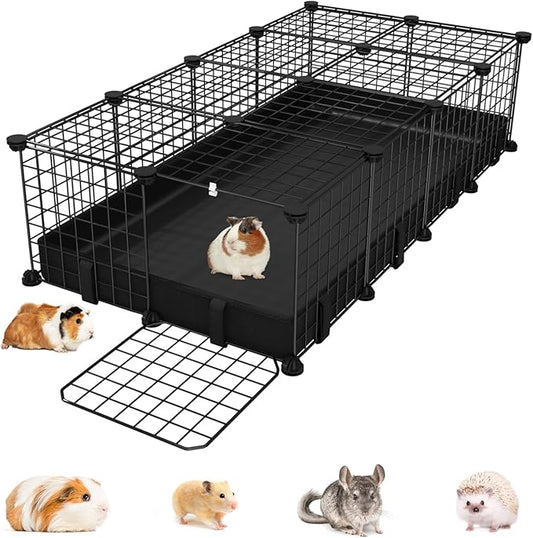 Small Animal Playpen with Waterproof Mat,Guinea Pig Cages,48"*24.6"*12.2"C&C Cage for Hamster,Rabbit,Hedgehog,Chinchilla,Ferret,Indoor Outdoor Portable Metal Wire Yard Fence,Metal Pet Panels-20pcs