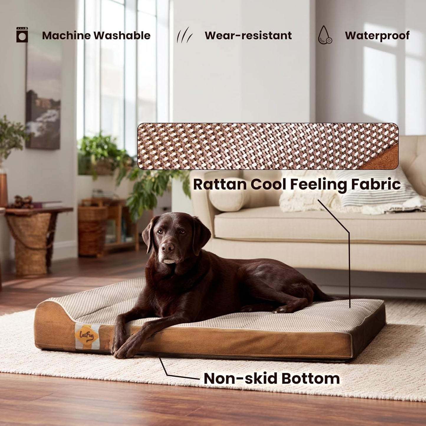 Laifug Orthopedic Memory Foam Dog Bed with Durable Water Proof Liner and Removable Washable Cover (Large (40"x25"x6"), Brown)