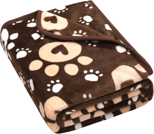 Dog Blanket, Soft Fleece Dog Blankets for Small Medium Dogs, Fluffy Flannel Pet Cat Puppy Blanket Mat Cover for Bed Couch, Cute Paw Print Throw Blanket for Dogs, Brown 40"X30"