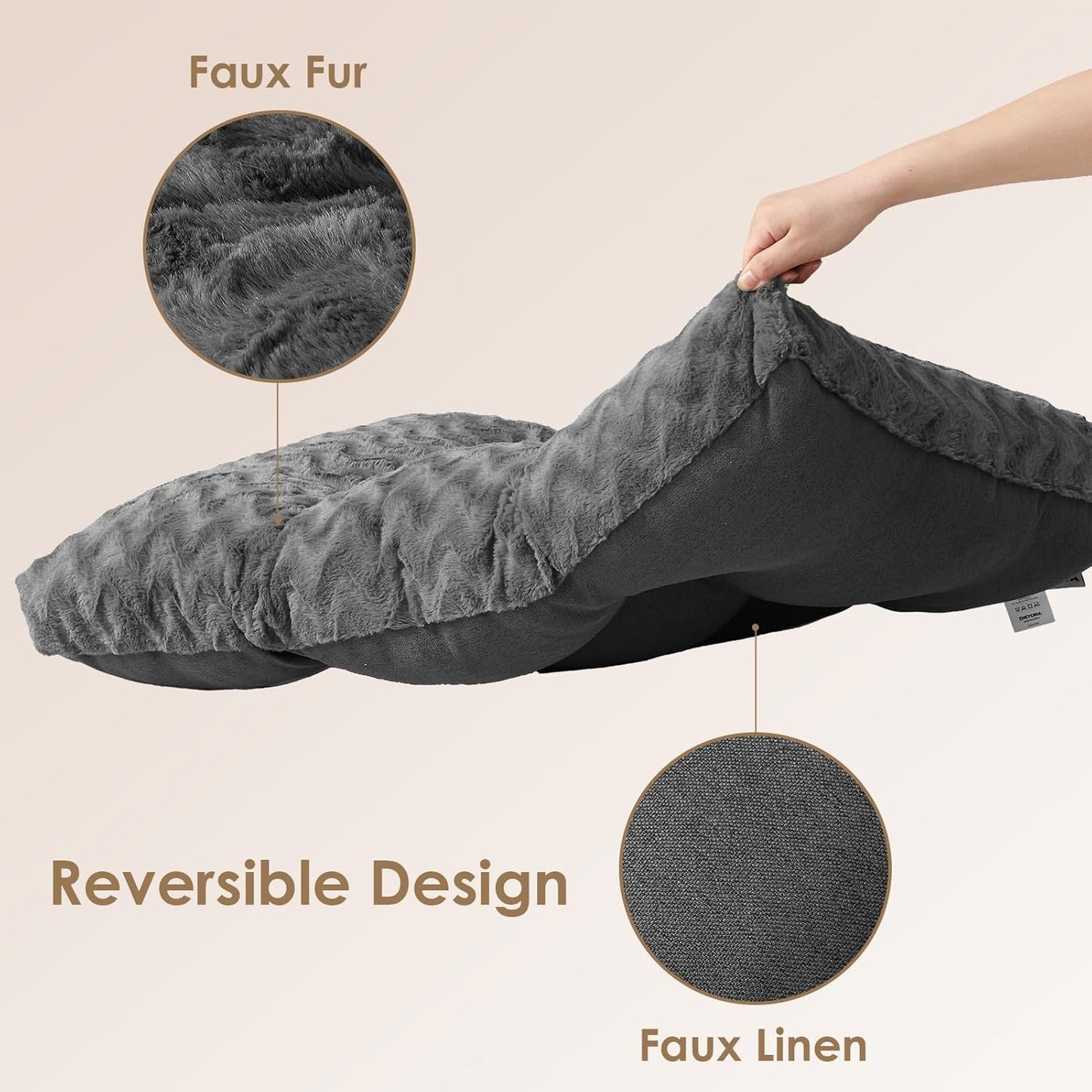 EHEYCIGA Reversible Dog Crate Bed Washable, Comfort Fluffy Plush Dog Kennel Pad for Large Dogs and Cats, Deluxe Machine Washable Pet Sleeping Mats, 35" x 23"x 3.5", Charcoal