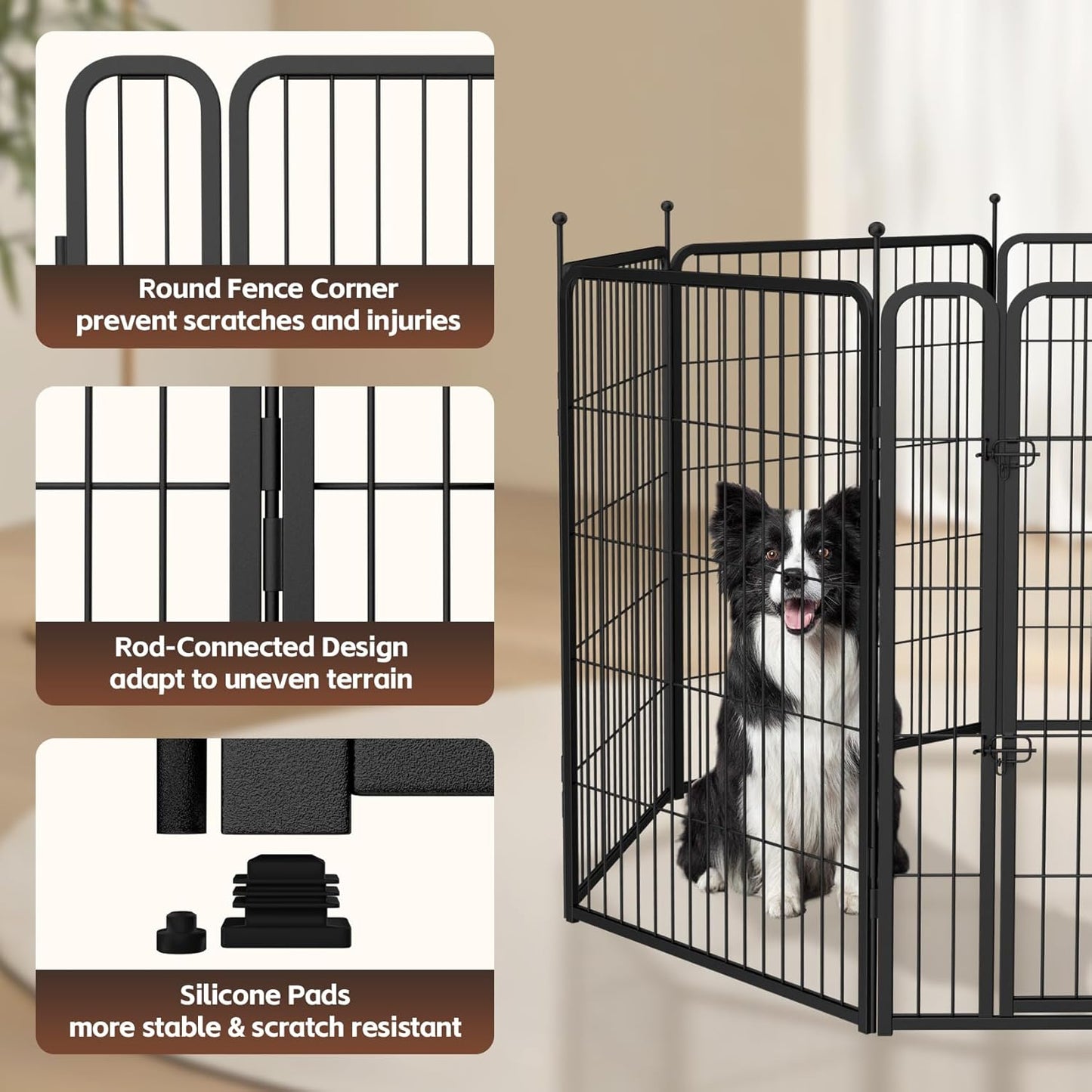 mestyl Dog Play Pen Indoors, Heavy Duty Metal Puppy Playpen, Portable Dog Exercise Pen Temporary Pet Fence with 2 Gate, 40" Height 16 Panels Foldable Dog Kennel for Large/Medium/Small Dogs