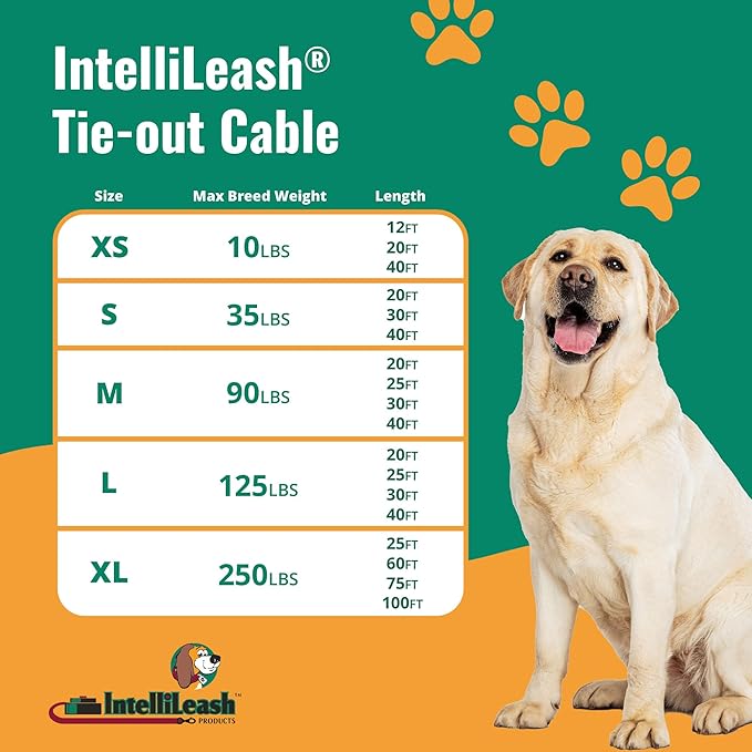 70FT Tie-Out Cables for Large Dogs - Strong, Safe, and Durable Dog Tie-Outs for up to 250 Pounds - Weather and Wear Resistant Galvanized Aircraft Cable for Outside Use