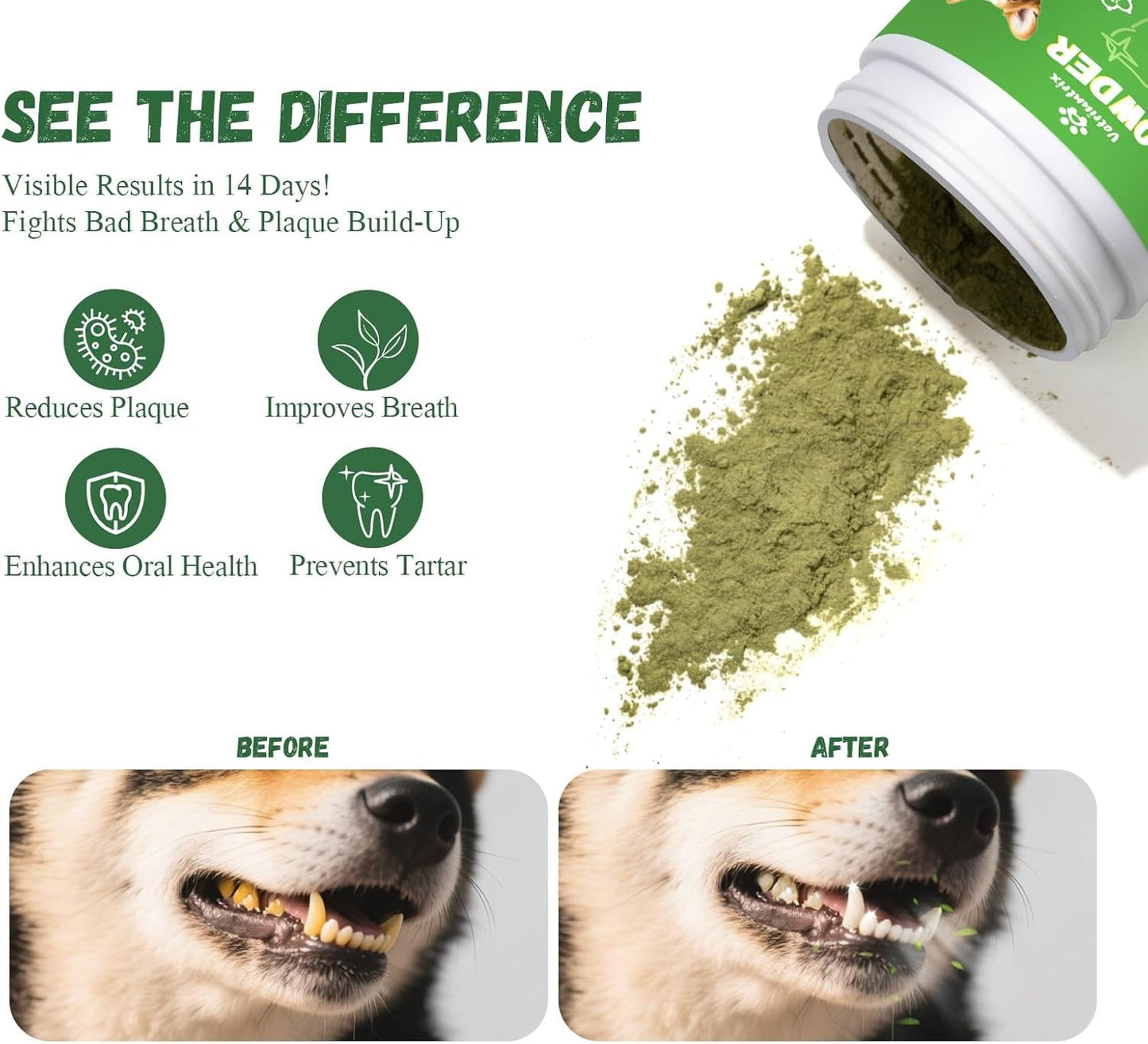 Dog Dental Care Powder - 300g Teeth Cleaning Powder for Dogs with Probiotic, Plaque & Tartar Control with Natural Enzymes, Fresh Breath for Small Medium Large Dogs