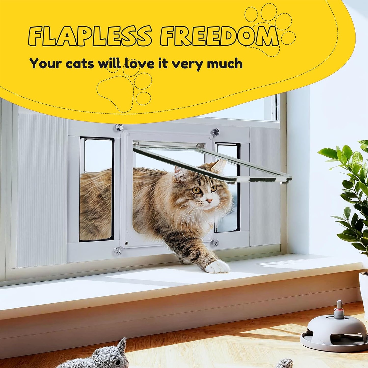 Compact Window Pet Door for Cat Only, Width Adjustable Design Fits Various Sliding Windows, 10-Min Install, Aluminum Frame, HD High-Transparency Glass, Magnetic Close, Weatherproof Design