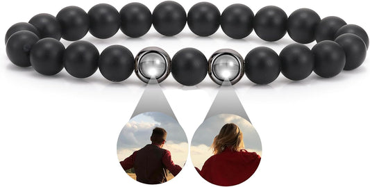 EMIRISTIC Custom Photo Bracelet - Personalized Picture Natural Stone Cuban Chain Bracelet - Any Special Day Gifts