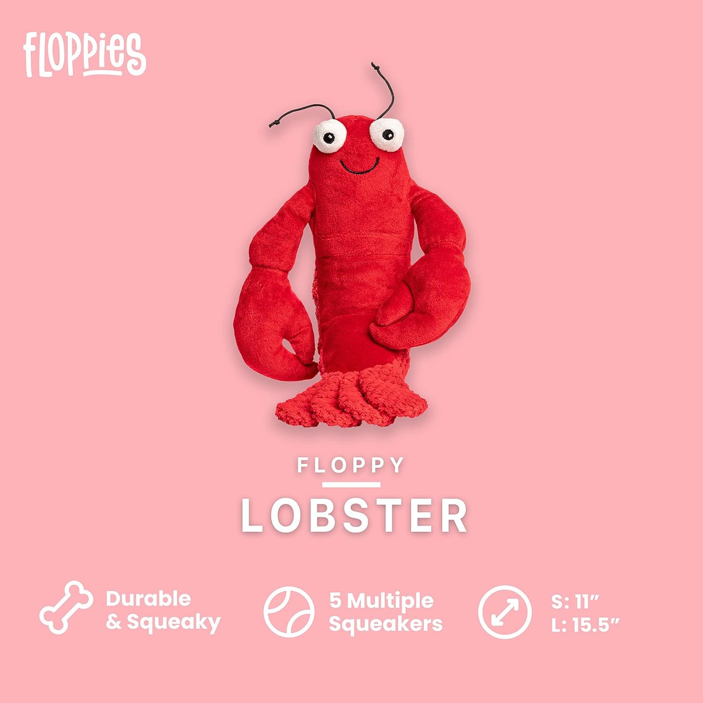 fabdog Floppies Plush Dog Toy - Cute & Durable Squeaky Dog Toys - Best Squeak Toy for Puppies and All Breeds | Ideal Pet Gift| Large Lobster