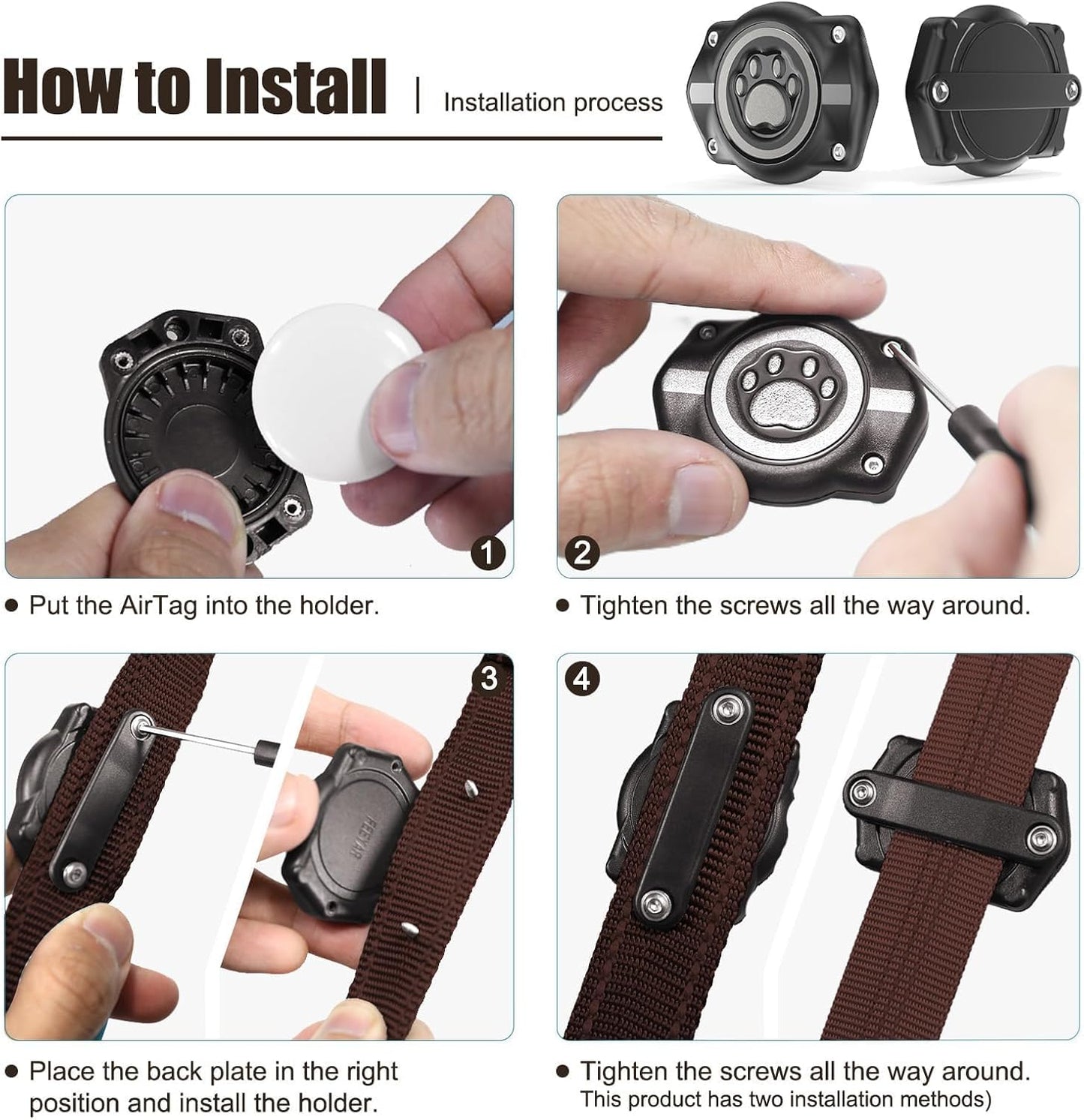 AirTag Dog Collar Holder, 100% Waterproof Air Tag Mount, Pet AirTag Holder for Dogs & Cat Collars, Ultra-Durable Dog Collar AirTag Holder - Fits All Width Collars (Reflective,1 Pack)