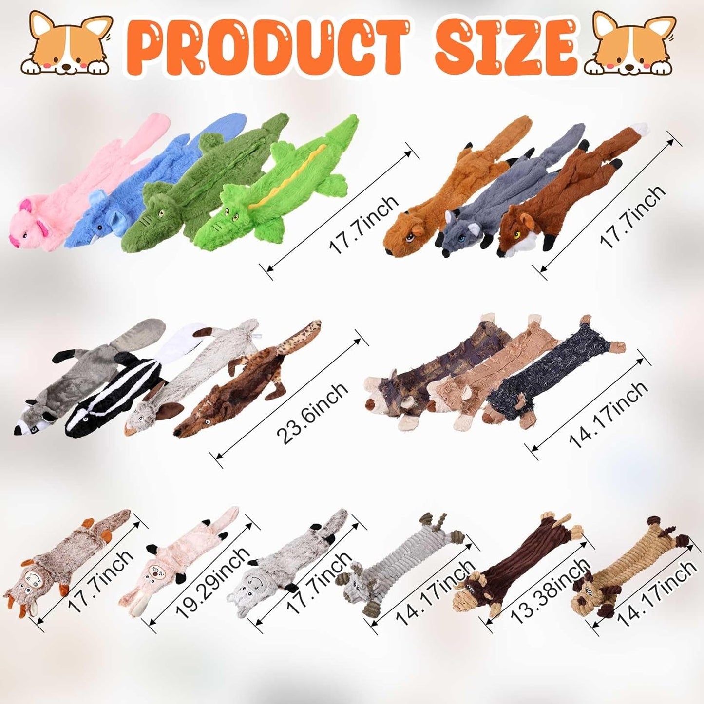 Outus 20 Pcs No Stuffing Dog Squeaky Toys Bulk for Aggressive Chewers, Crinkle Teething Chew Plush Toys for Small Medium Large Pet Gift, 20 Styles(Classic Style)