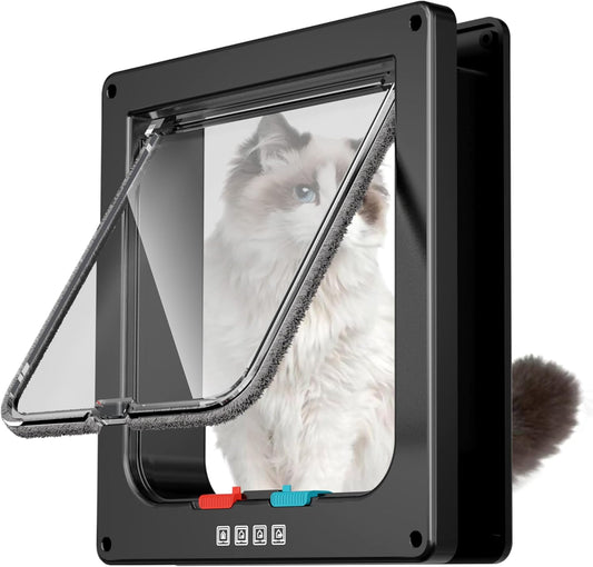 Large Cat Door Interior Door Pet Door for Cat Exterior Door 4 Modes Locking Suitable for Window and Wall (Black)