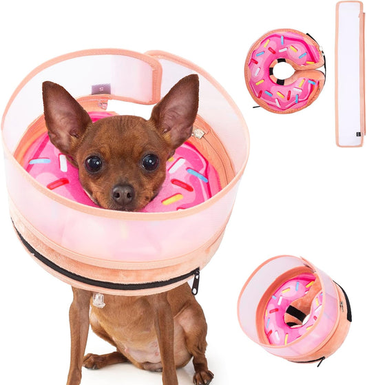 Inflatable Dog Cone Collar with Enhanced Anti-Licking, Soft Neck Donut for Dogs Cats, Recovery Pet Cone Collar After Surgery for Large Medium Small Dogs (Donut Pink2, Small)