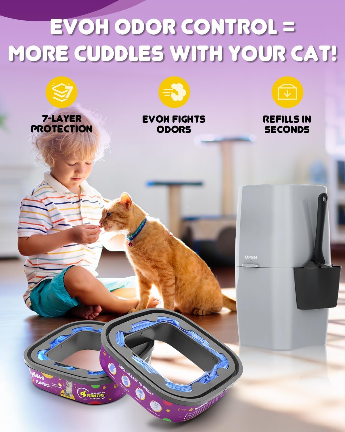 Cat Litter Refill Bags for Cat Genie Standard, Plus, XL+ Pail Refills, 2-Pack Jumbo Genie Refill Cartridge, Lasts Up to 8 Months, EVOH Odor Control,Pet Genie Refill