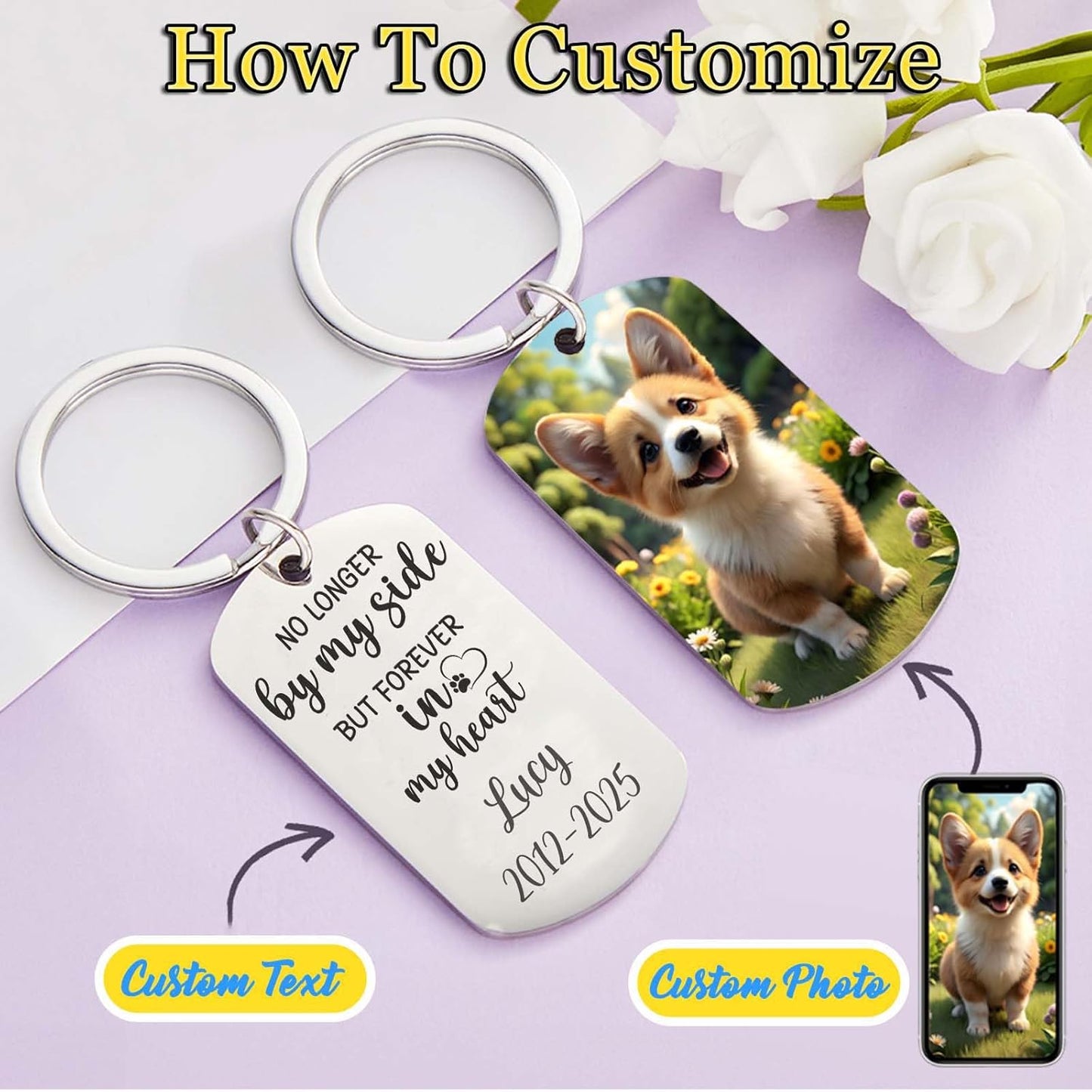 Personalized Pet Memorial Keychain for Loss of Dog Custom Keychain with Dog Picture Customized Sympathy Keyring