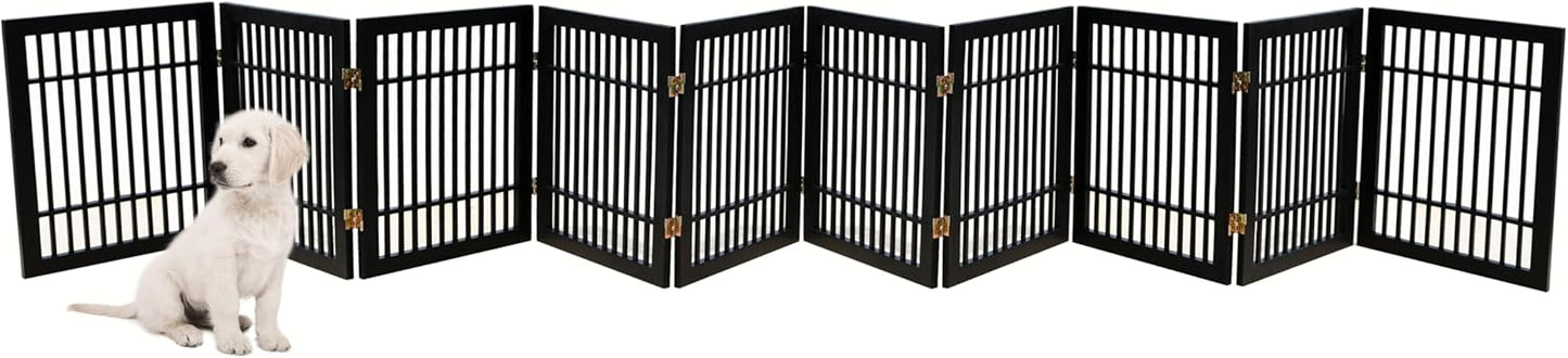 Pet Dog Gate Strong and Durable Freestanding Folding Acacia Hardwood Portable Wooden Fence Indoors or Outdoors by Urnporium (Black Pet Gate, 10 Panel 24" Tall)