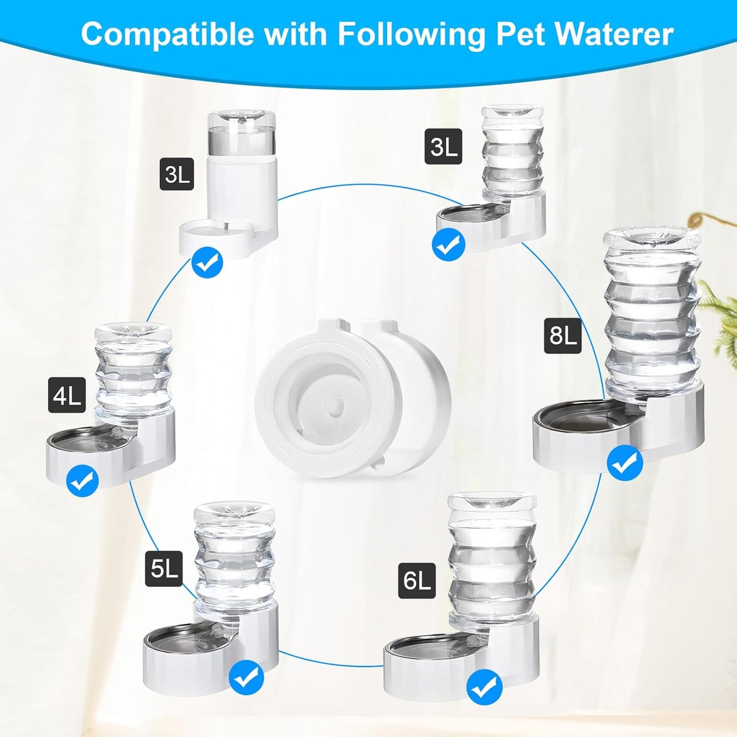 8-Pack Replacement Filters for 3L/3.6L/4.6L/6L/8L Gravity Pet Water Dispenser, Dog Water Filter Replacement, Triple Filtration Pet Fountain Filter, Water Feeder Filter for Cat and Dog