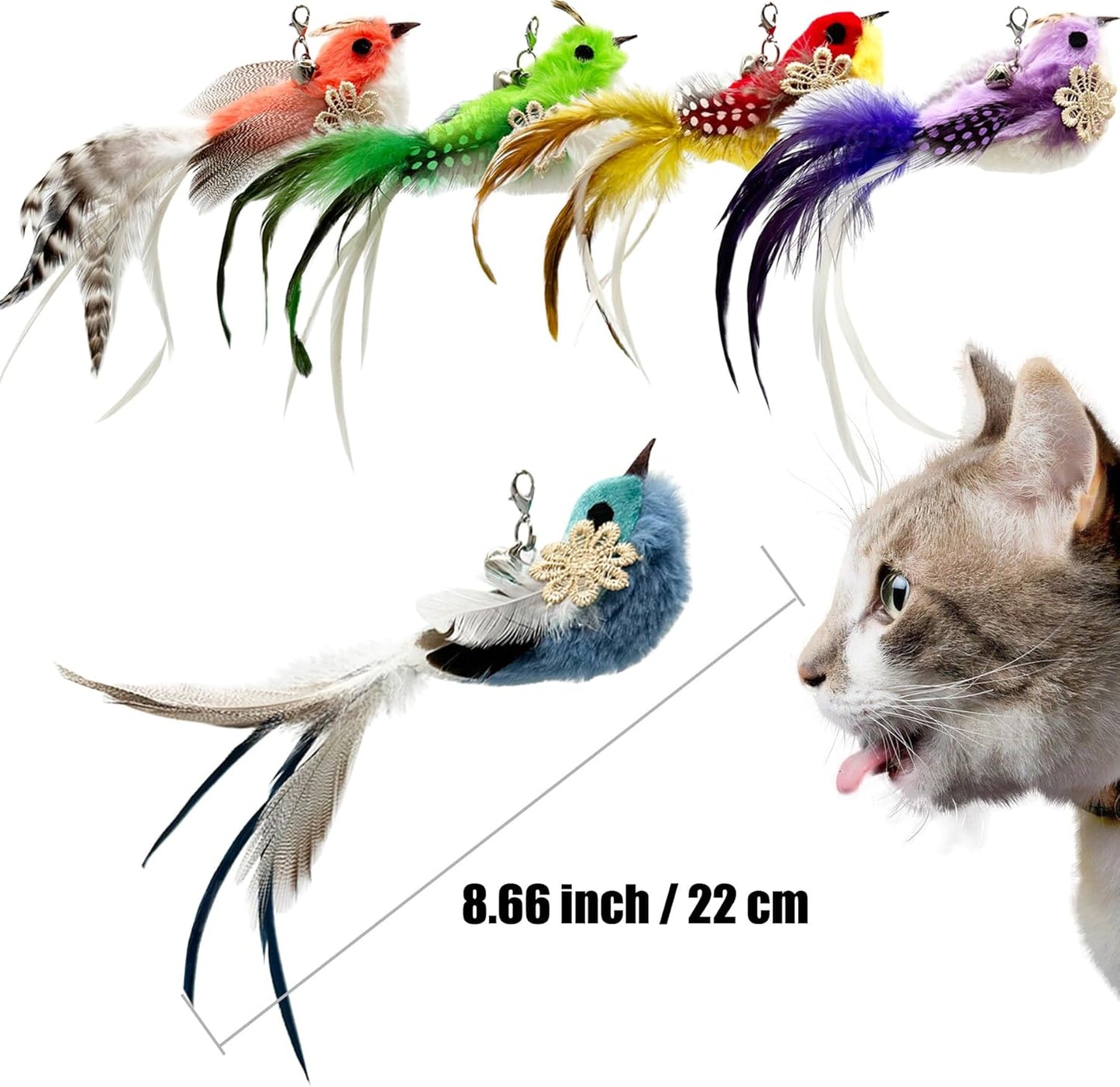 Cat Wand Toy, 6 Pieces Interactive Cat Wand Bird Feather Toys for Indoor Cats Play Exercise