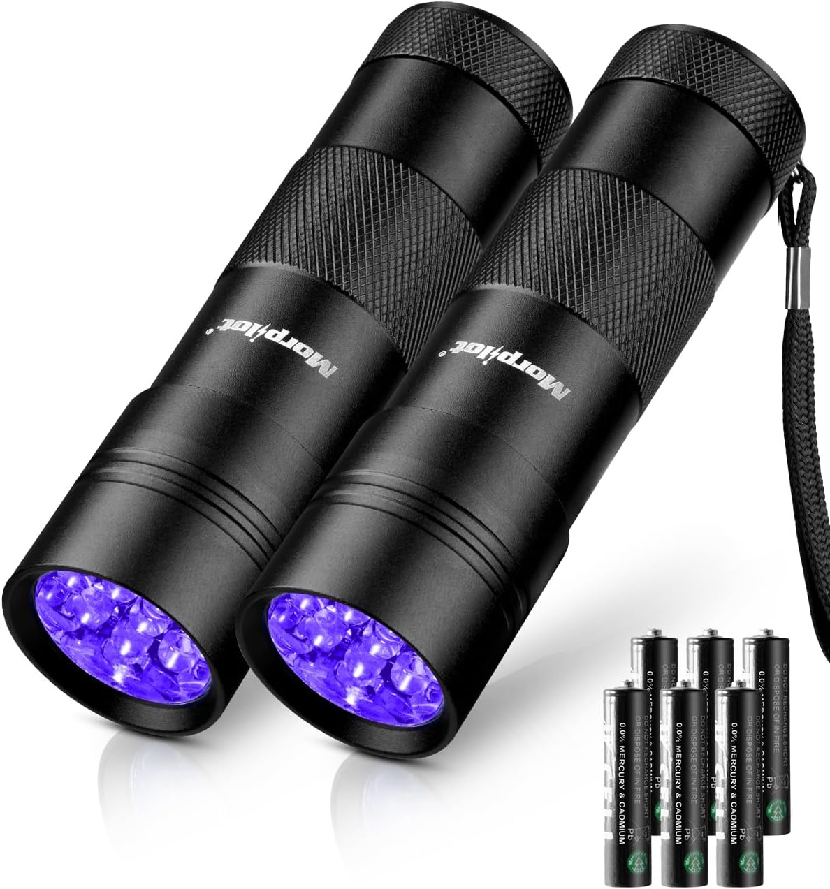 Morpilot Blacklight Flashlights uv Flashlight,12 LED 395nm Ultraviolet Blacklight 2 PCS Black Light Flashlight Mini, Torch Light Pet Urine Detector Light for Dog/Cat, Dry Stains,Resin Curing,Bed Bug