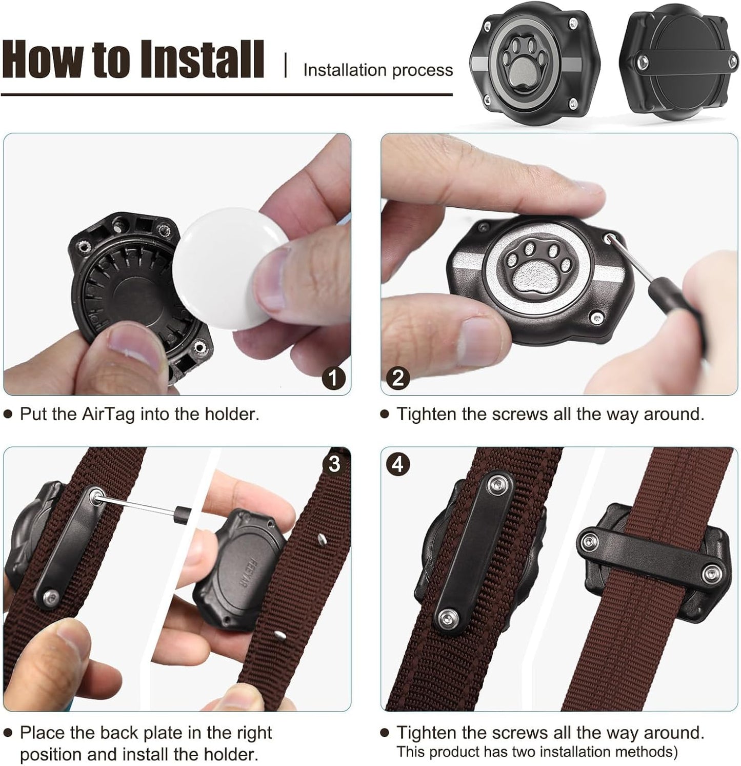 AirTag Dog Collar Holder, 100% Waterproof Air Tag Mount, Pet AirTag Case for Dogs & Cat Collars, Ultra-Durable Dog Collar AirTag Holder - Fits All Width Collars (Reflective,2 Pack)