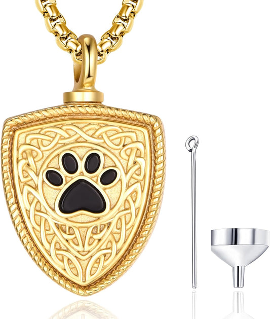 Pet Cremation Urn Necklace for Dog Cat Ashes 925 Sterling Silver Paw Print Keepsake Pendant Celtic Knot Memorial Jewelry for Women Men