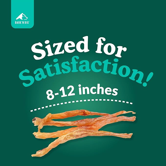 BARK'N BIG Beef Tendons for Dogs Made in USA - Single Ingredient Dog Treat - Premium All-Natural 100% USA Beef, High Protein, Low Fat, Tendon Chews for Dogs - 8-12 Inch - 12 Ct