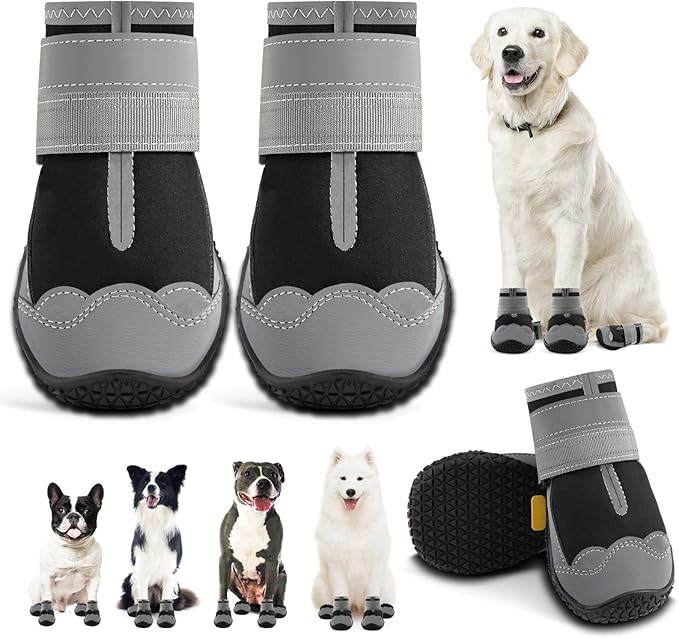 Dog Shoes for Small Dogs, Dog Boots & Paw Protectors for Hardwood Floors, Outdoor Dog Booties for Hot Pavement Winter Snow Hiking, Waterproof Dog Shoes with Reflective Strips Size 1