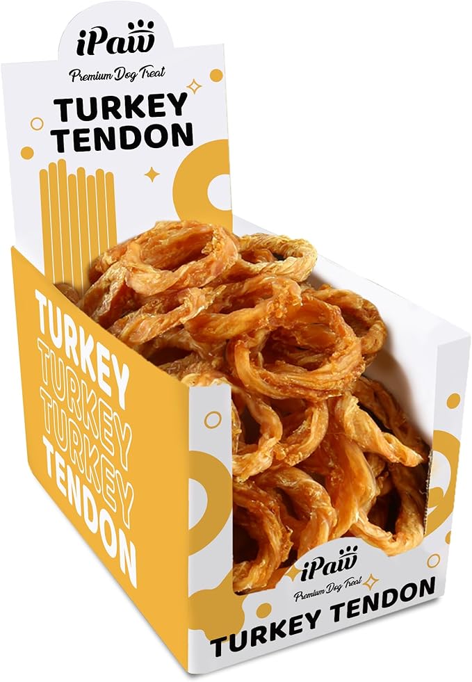 iPaw Turkey Tendon for Dogs, Ingredient Sourced from USA, Hypoallergenic, All Natural Human Grade Puppy Chew, Dog Treats for Signature Series, Rawhide Alternative, 40 Units/Box Ring (Small)