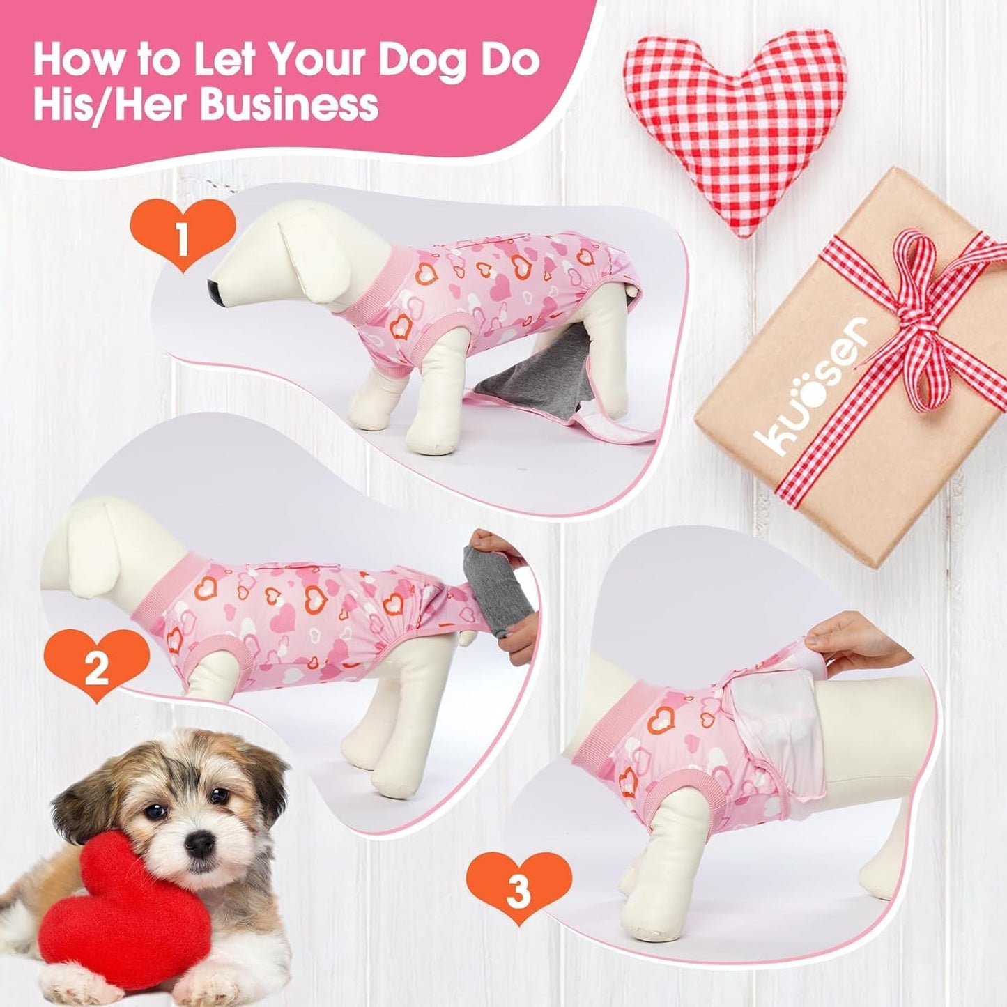 Kuoser Dog Surgery Recovery Suit, Valentine's Day Doggie Surgical Shirt for Female Male Dogs, Pet Onesies for Small Medium LargeDogs