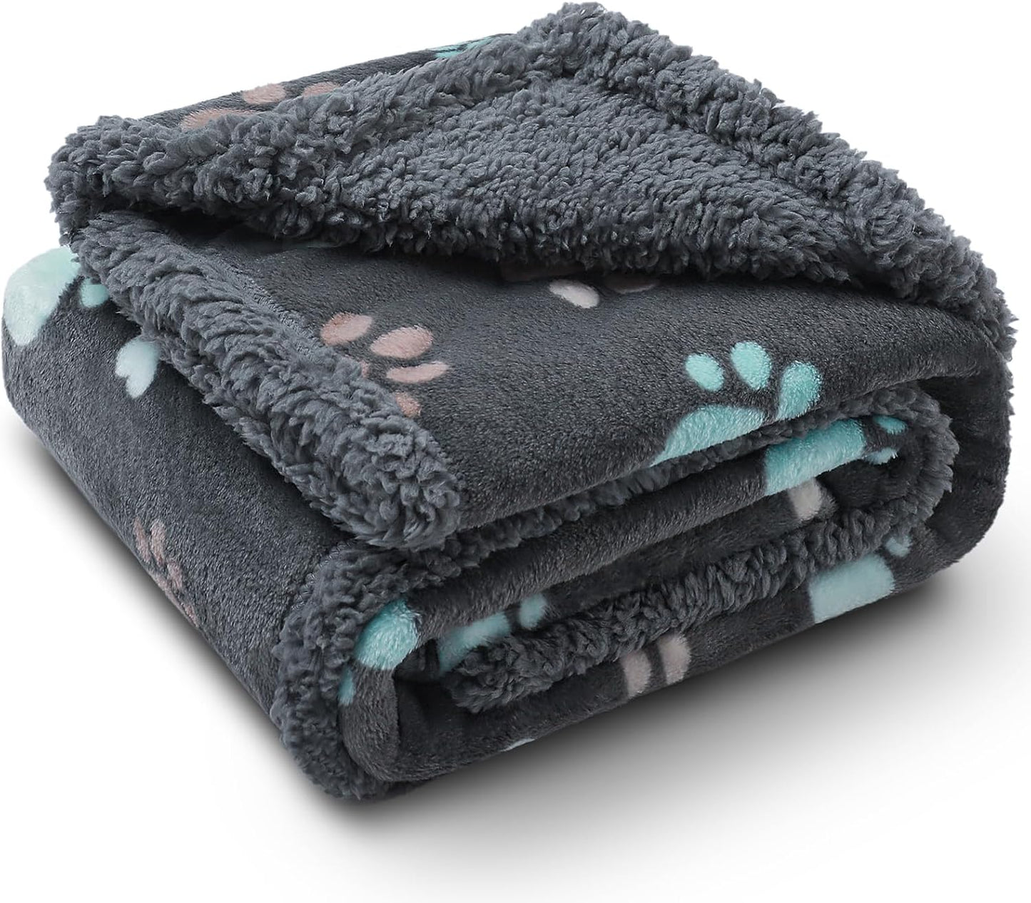 Luciphia Waterproof Pet Blankets for Couch Sofa Bed Cover Cat Liquid Pee Proof Washable Soft Fluffy Large Dog Blanket Reversible Furniture Protection Puppy Grey Paw Thicken Medium（57" x 40"）