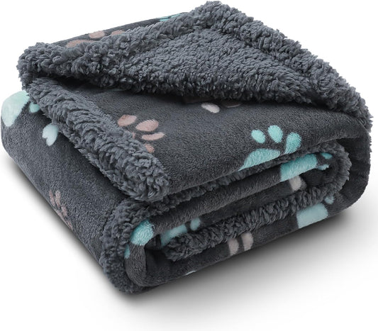 Luciphia Waterproof Pet Blankets for Couch Sofa Bed Cover Cat Liquid Pee Proof Washable Soft Fluffy Large Dog Blanket Reversible Furniture Protection Puppy Grey Paw Thicken Medium（57" x 40"）