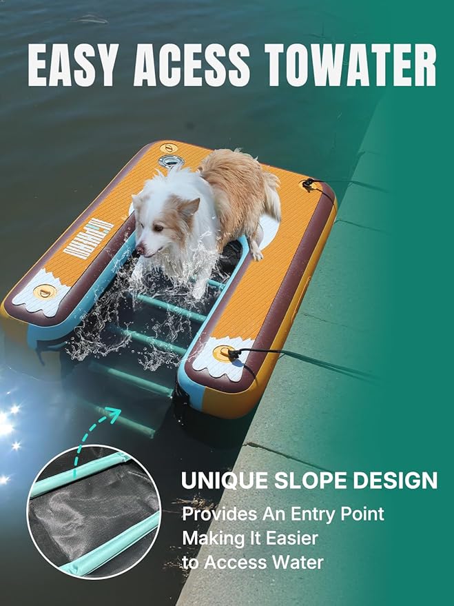 Niphean Dog Pool Ramp(Full-Coverage Non-Slip Deck),Stable Pup Plank with High Weight Capacity,Inflatable Dog Ramp for Pool,Boat,or Lake Use,Safe & Durable Design for Large Pets to Easy Water Access