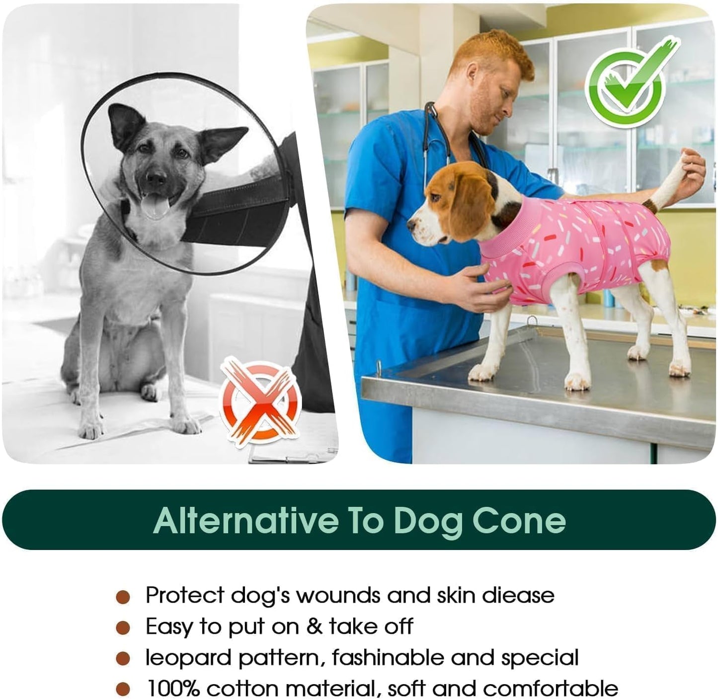 Kuoser Dog Recovery Suit Female, Dog Recovery Suit Female Doggie Onesie for Surgery, Post-Op Onesie for Female & Male Dogs, Soft Protective Wear, PinkRibbon L