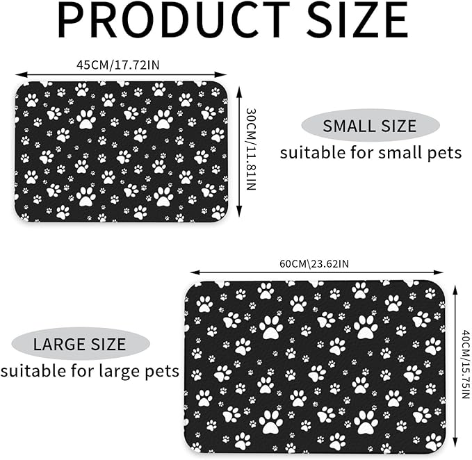 Kawaii Paws Dog Food Mat Absorbent Bowl Mats No Stains Quick Dry Waterproof Pet Cat Placemats for Food and Water, 30x45cm