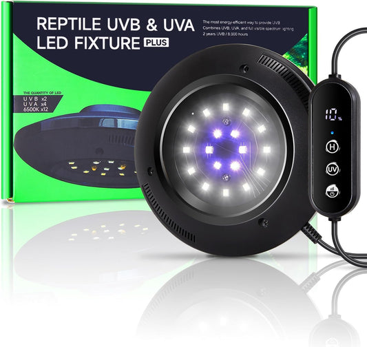 LED UVB Light for Reptiles, 8W UVA UVB Lamp – Timer Switch, Adjustable Brightness, Ferguson Zones 1-4, Energy-Efficient, UVI Lamp for Bearded Dragons, Chameleon, Lizard, Snake, Non-Heating Equipment