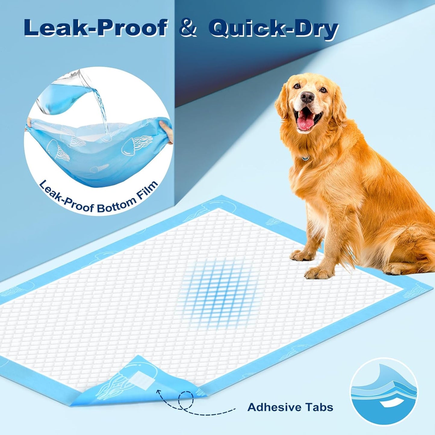 MIZOK Puppy Pads Extra Large 28"x34", 40 Count, XL Dog Pads Super Absorbent & Leak-Proof, Pee Pads for Dogs with Jellyfish Pattern
