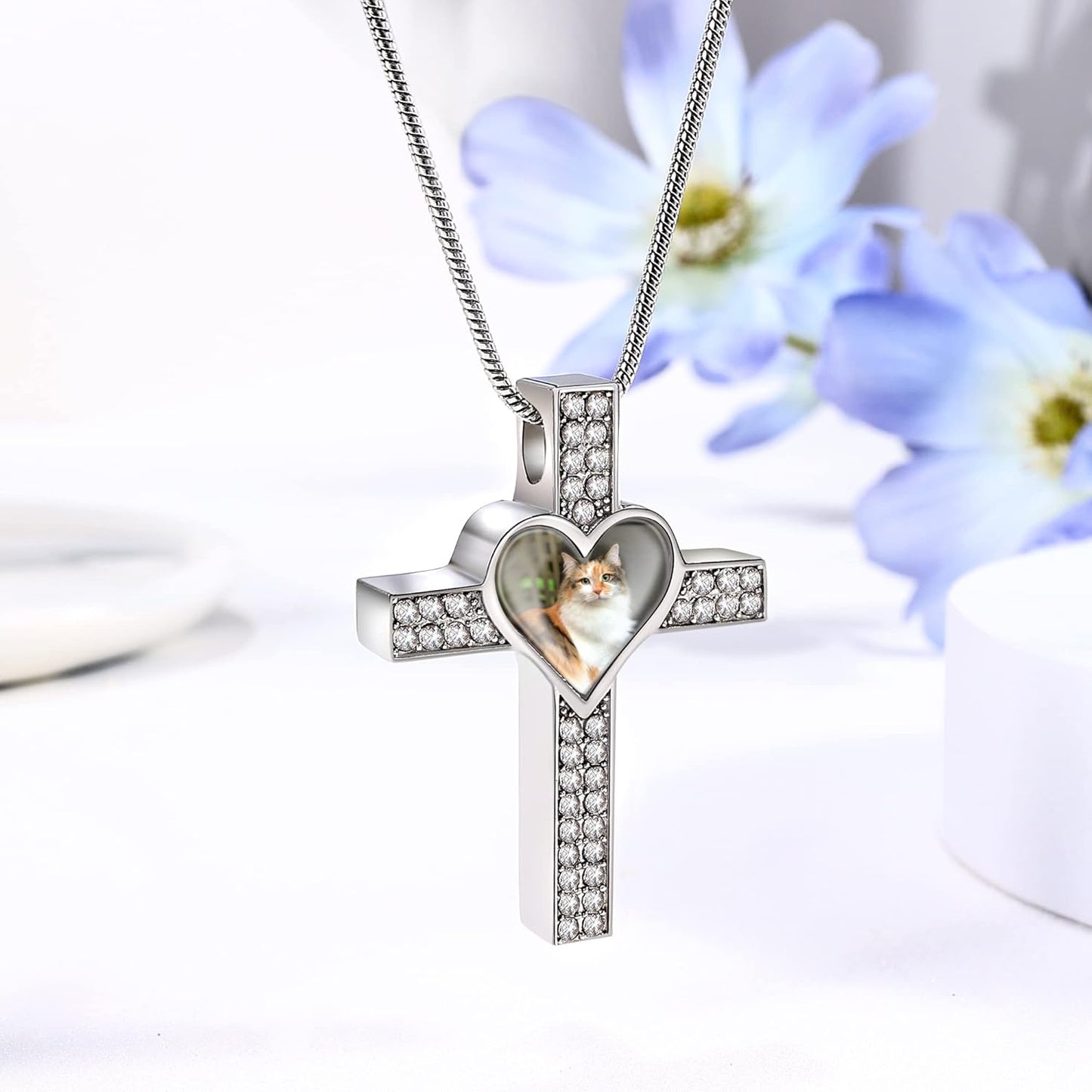 Farfume Personalized Pet Urn Necklace for Dog Cat Ashes Cremation Pet Memorial Customized Photo Text Engraving Pendant Keepsake Funeral Jewelry